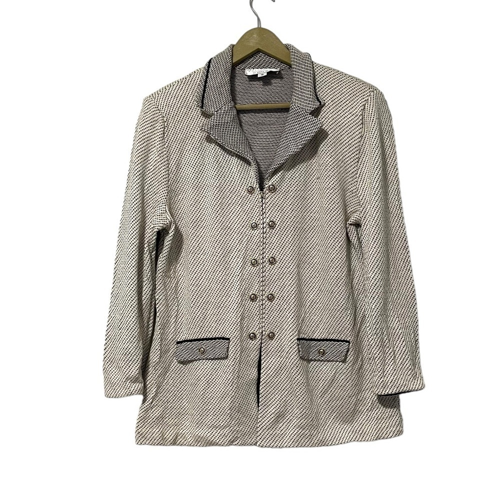 St. John White‎ Black Zip Up Knit Blazer Jacket Size 10 Business Classic Neutral
